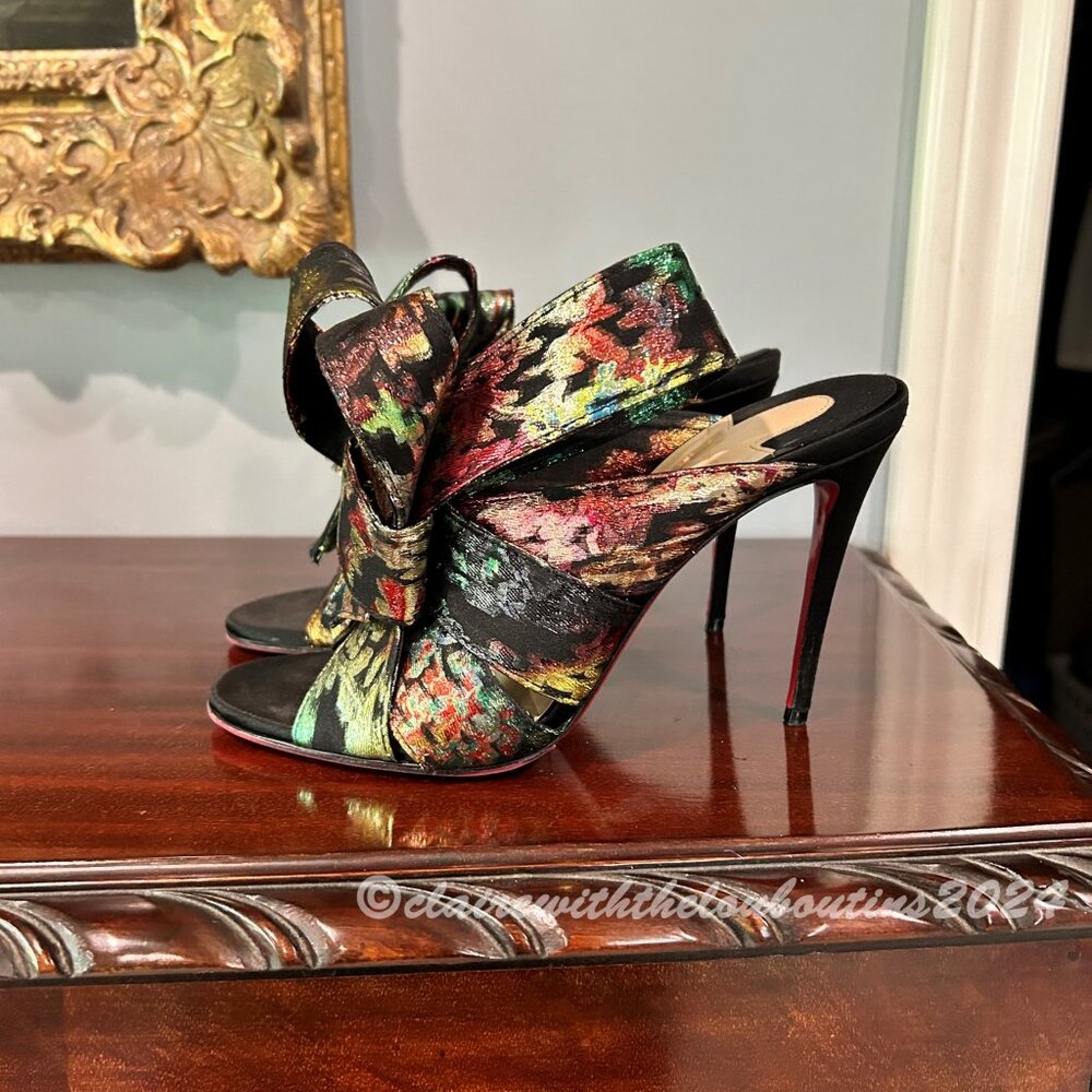 Christian Louboutin Samouraissa 100 Brocade Obi Bow Mules size 38.5